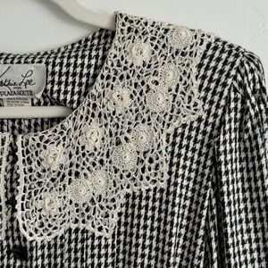 Crochet Collar Cottage Gingham Dress Women 10 Trad Wife Secretary Working Modest